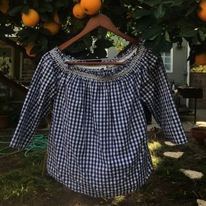 Madewell off-shoulder gingham blouse